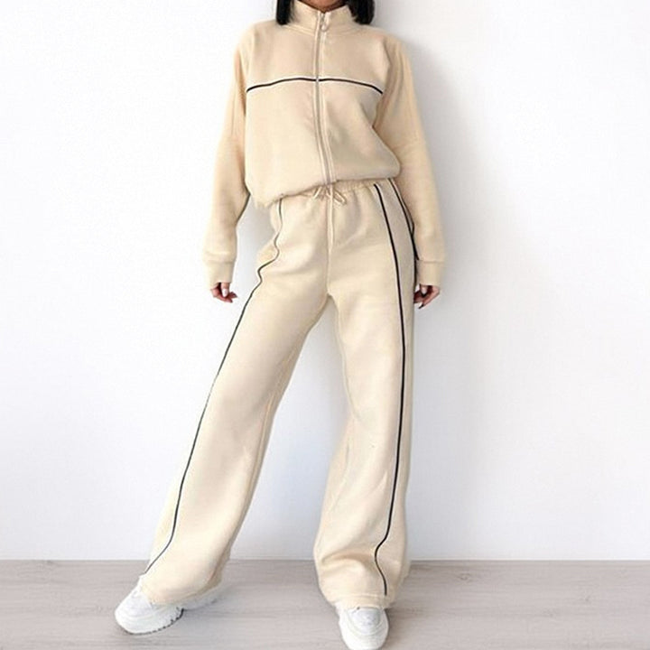Damen sportliches Set mit hohem Kragen und weitem Bein Drune