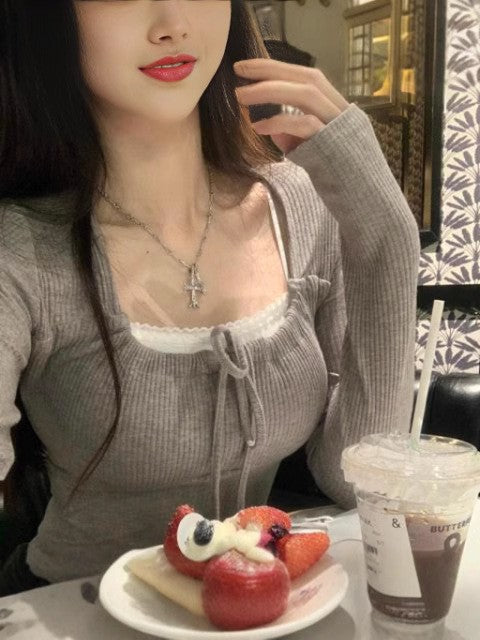 Damen Langarmoberteil mit gerafftem Kragen Drune