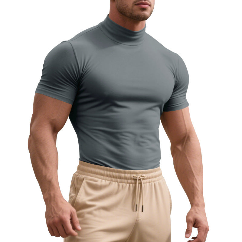Herren Sportliches Kurzarm-Turtleneck-Oberteil aus feuchtigkeitsregulierendem Material Drune