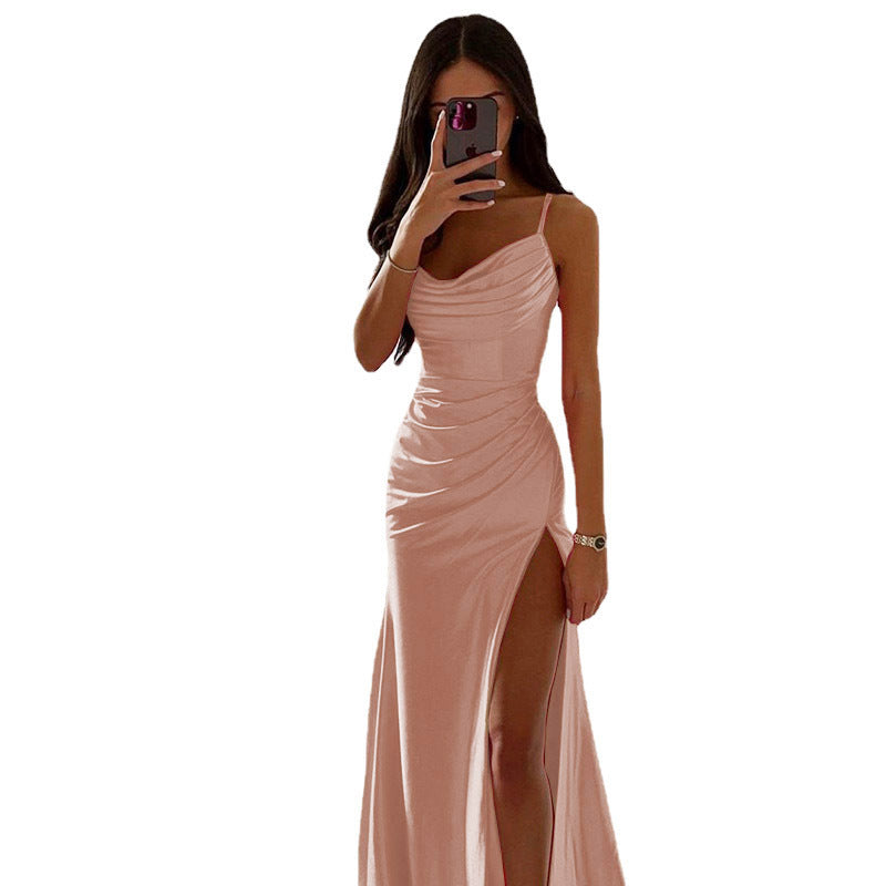 Damen Maxikleid mit schickem Seitenschnitt und eleganter Drapierung Drune