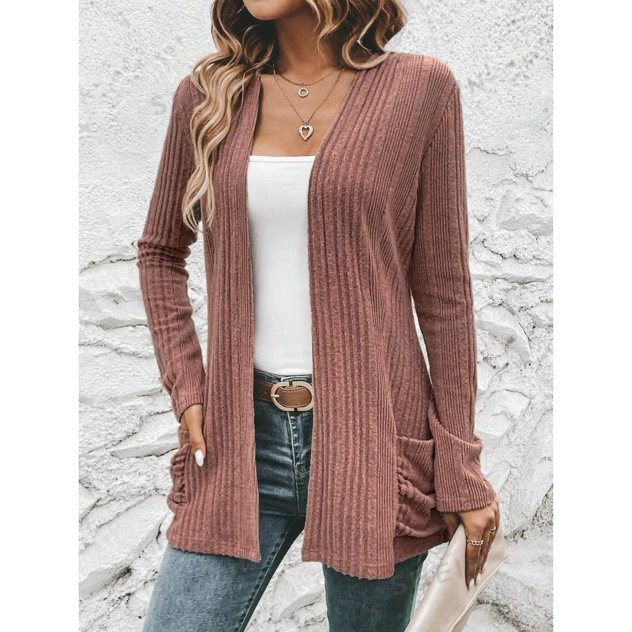 Damen Strickjacke mit modischem Rippendesign und praktischen Taschen Drune