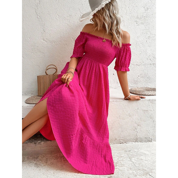 Damen Off-Shoulder Maxikleid mit voluminösen Ärmeln und fließendem Schnitt Drune
