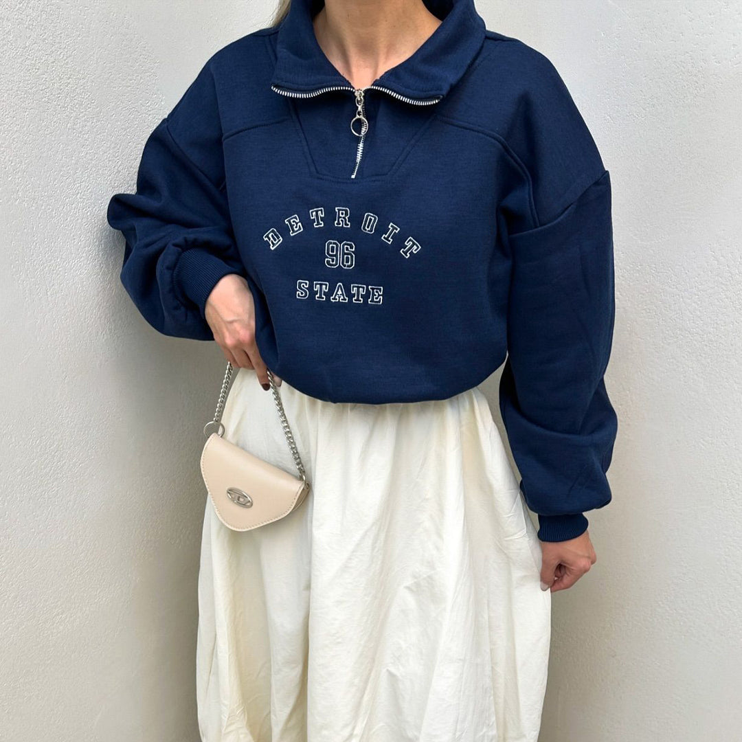 Damen Sweatshirt mit stylischem Stehkragen und Vintage-Print Drune