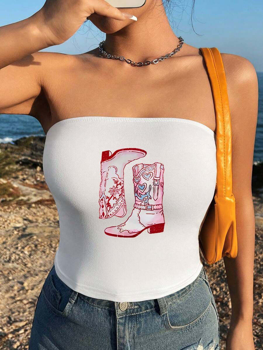 Damen Bandeau-Top mit auffälligem Statement-Aufdruck Drune