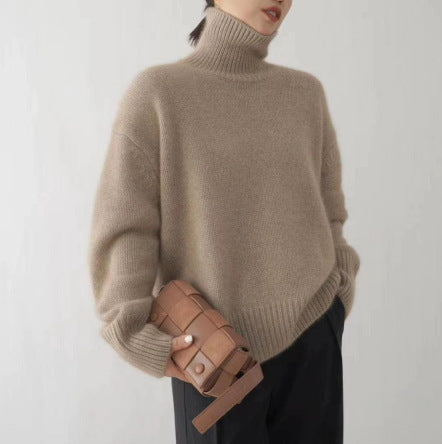 Damen gemütlicher Rollkragenpullover aus feiner Wolle Drune