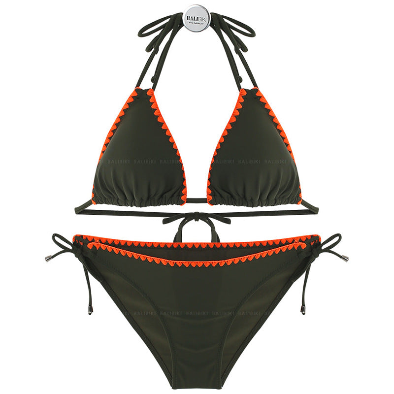 Damen Triangel-Bikini-Set mit verstellbaren Trägern und zartem Rüschendetail Drune