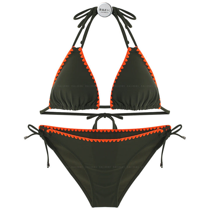 Damen Triangel-Bikini-Set mit verstellbaren Trägern und zartem Rüschendetail Drune