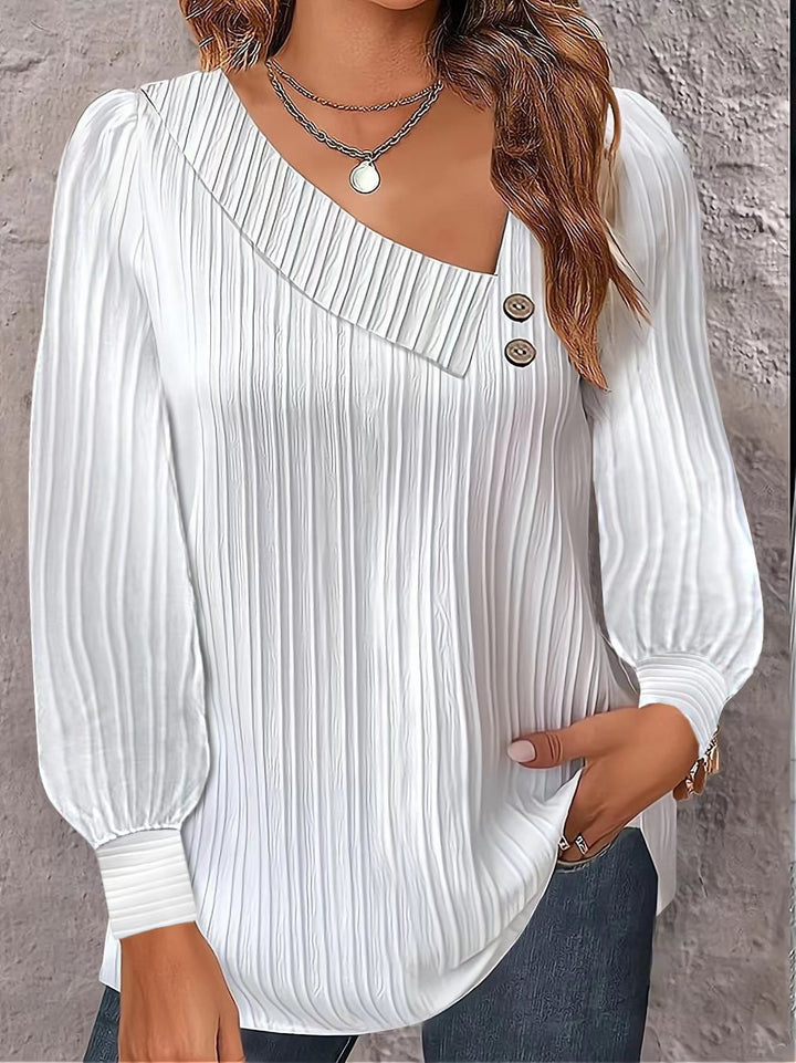 Damen stilvolles und elegantes Oberteil mit asymmetrischem Ausschnitt und Knopfleiste Drune