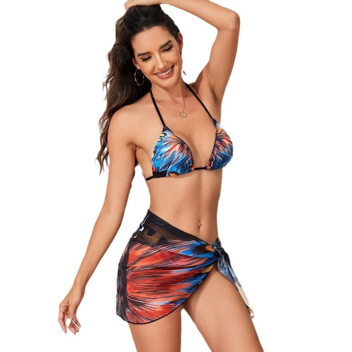 Damen Triangel-Bikini-Set mit aufregendem Schmetterlingsdruck und passendem Pareo Drune