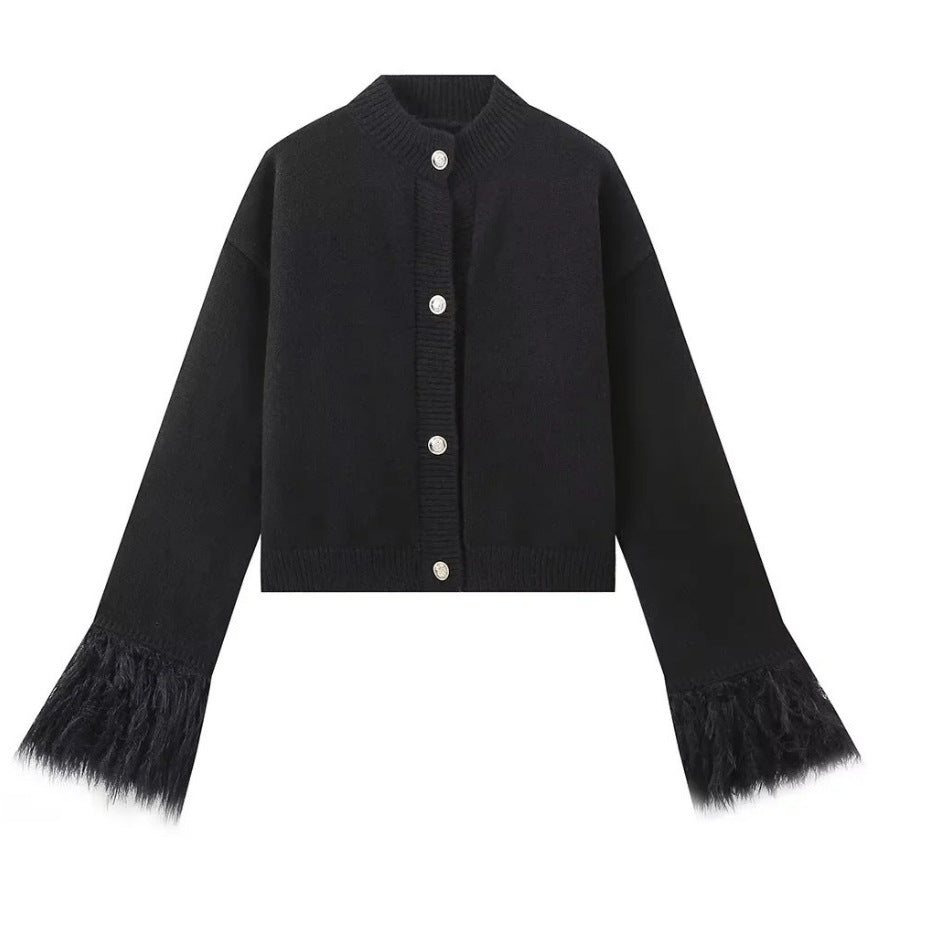 Damen eleganter Strickpullover mit Fransendetails Drune