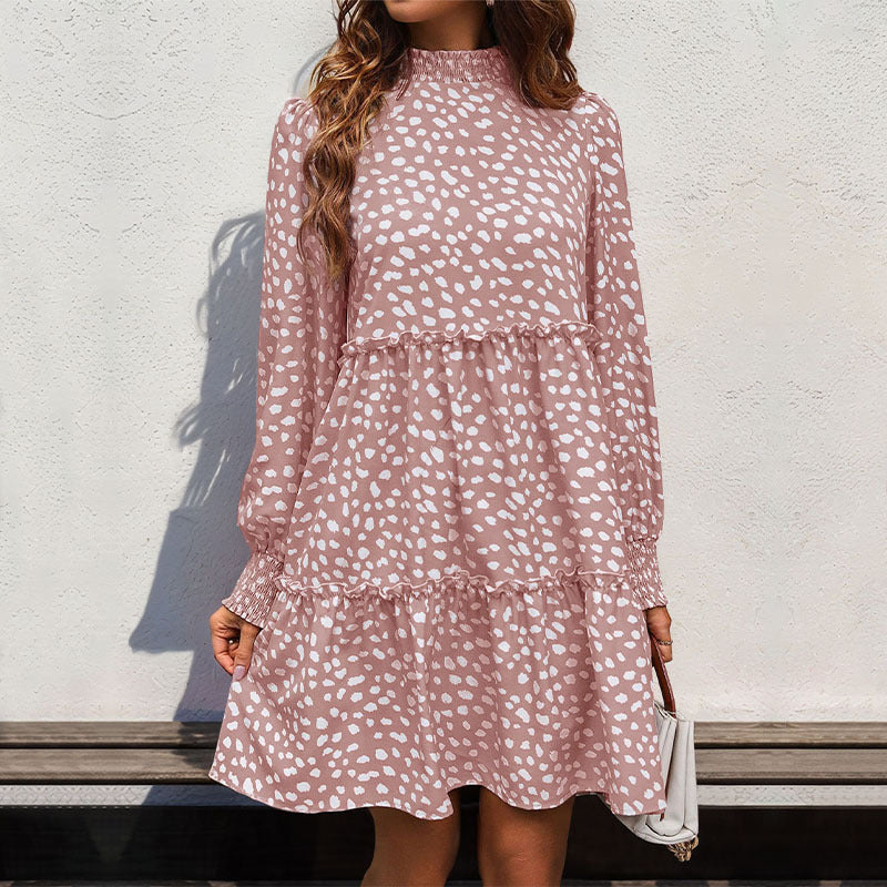 Damen verspieltes Midi-Kleid mit Rüschendetails und langem Arm Drune
