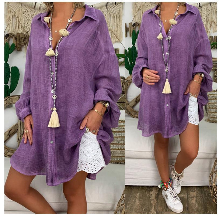 Damen nan leichte Leinen-Tunika mit Knotenfront und Lochspitzen-Shorts Drune