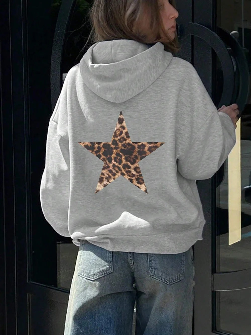 Damen Kapuzenpullover mit auffälligem Leopardenstern-Design Drune