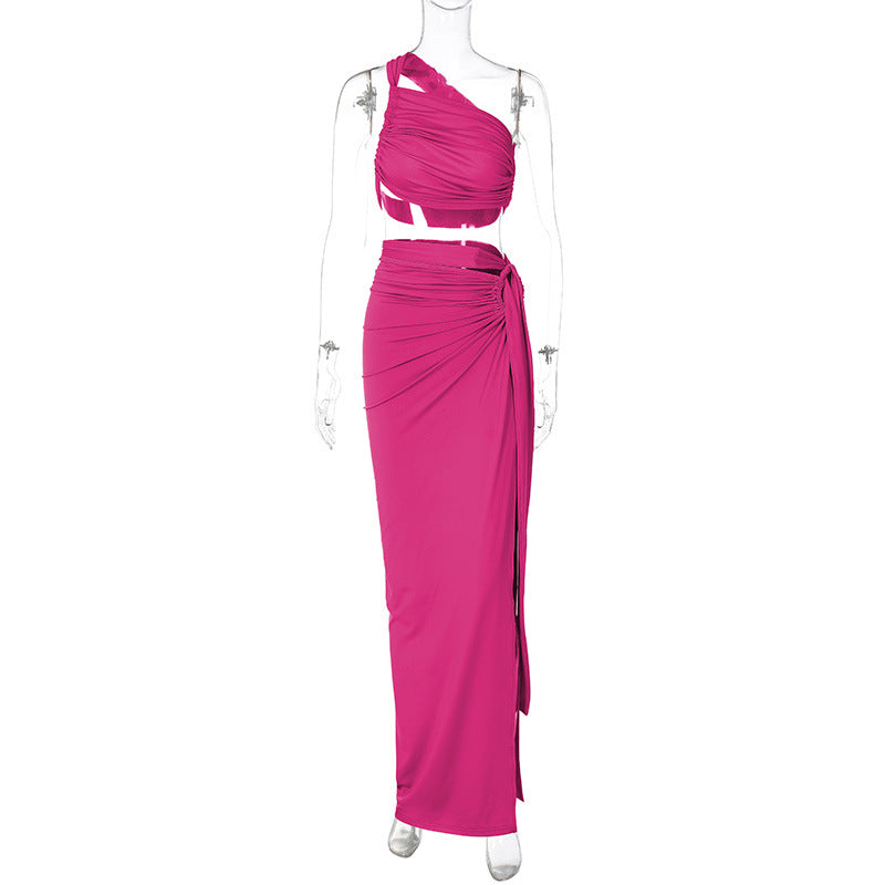 Damen Elegantes Wickelkleid mit einseitigem Schulterdesign Drune