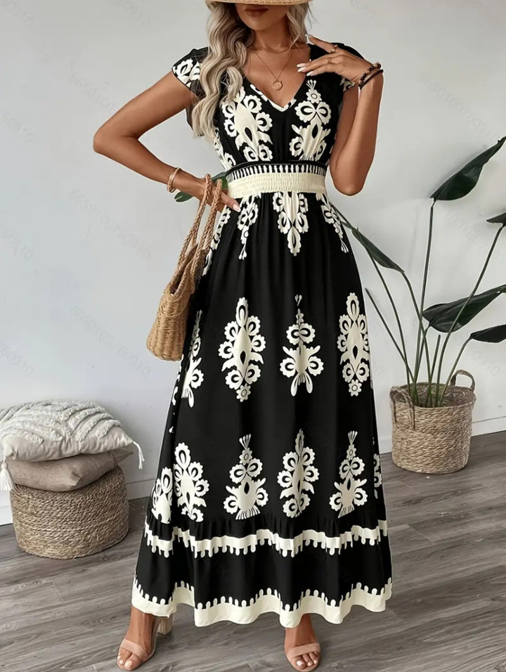 Damen Bohemian Besticktes Maxi Kleid Drune