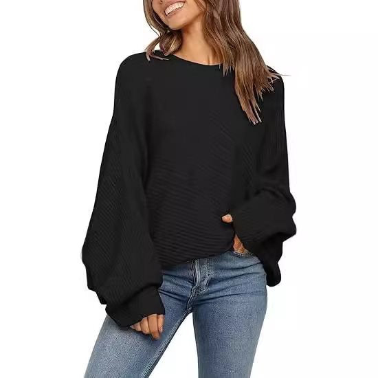 Damen lässiger Strickpullover mit weitem Schnitt und exquisitem Rippenmuster Drune