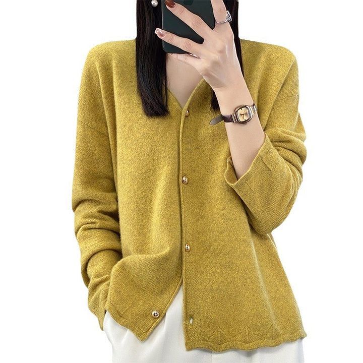 Damen Eleganter Cardigan mit Goldknöpfen und strukturiertem Design Drune