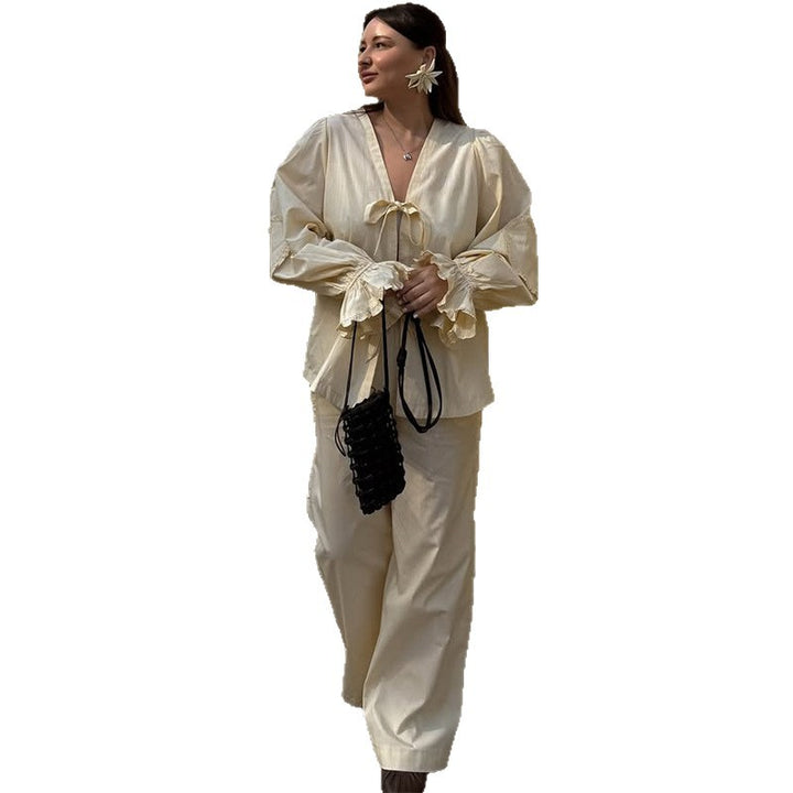 Damen lässige Loungewear-Kombination mit voluminösen Ärmeln Drune