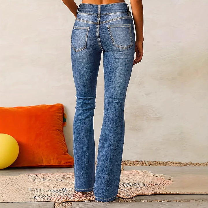 Damen hohe Taillen Bootcut Jeans Drune