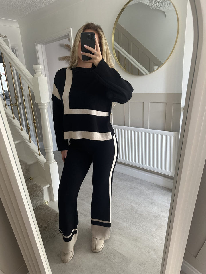 Damen gemusterter Strickanzug mit weitem Schnitt und modischem Futter Drune