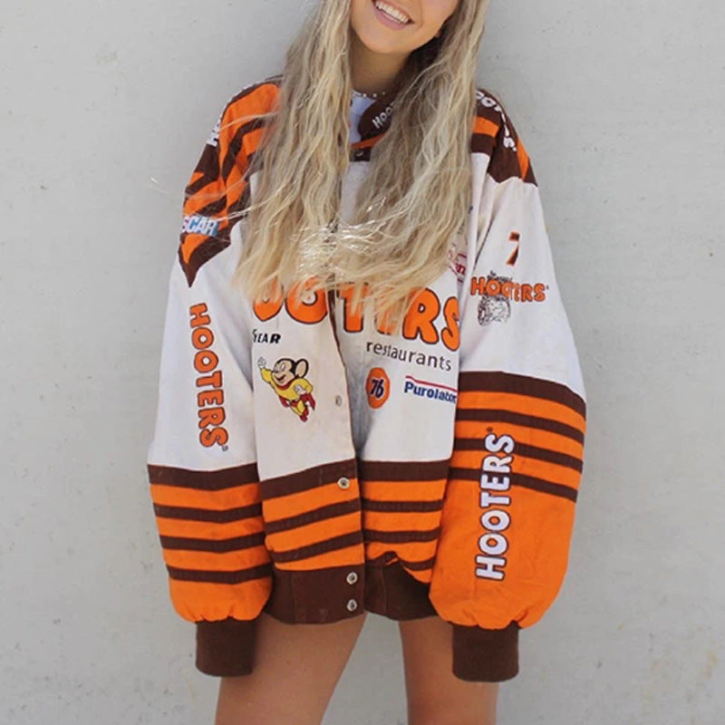 Damen Sportliche Oversized Jacke mit auffälligem Logo-Design Drune