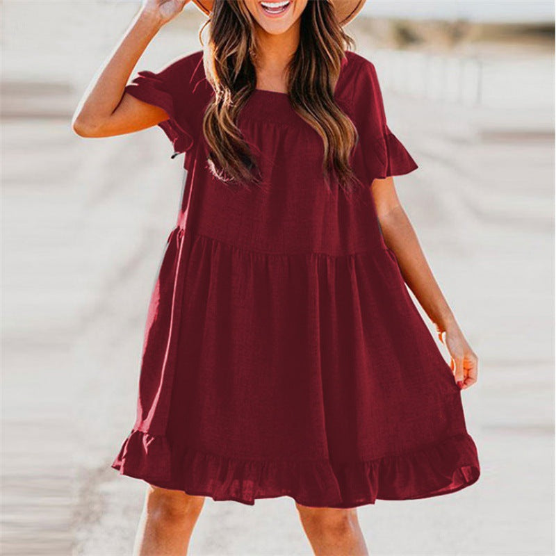 Damen Lässiges Sommerkleid mit Rüschendetails und weiten Ärmeln Drune