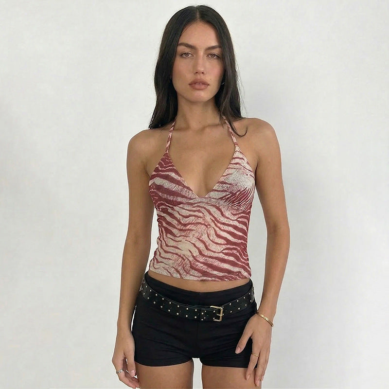 Damen Halter-Top mit exotischem Tiermuster und figurbetontem Schnitt Drune