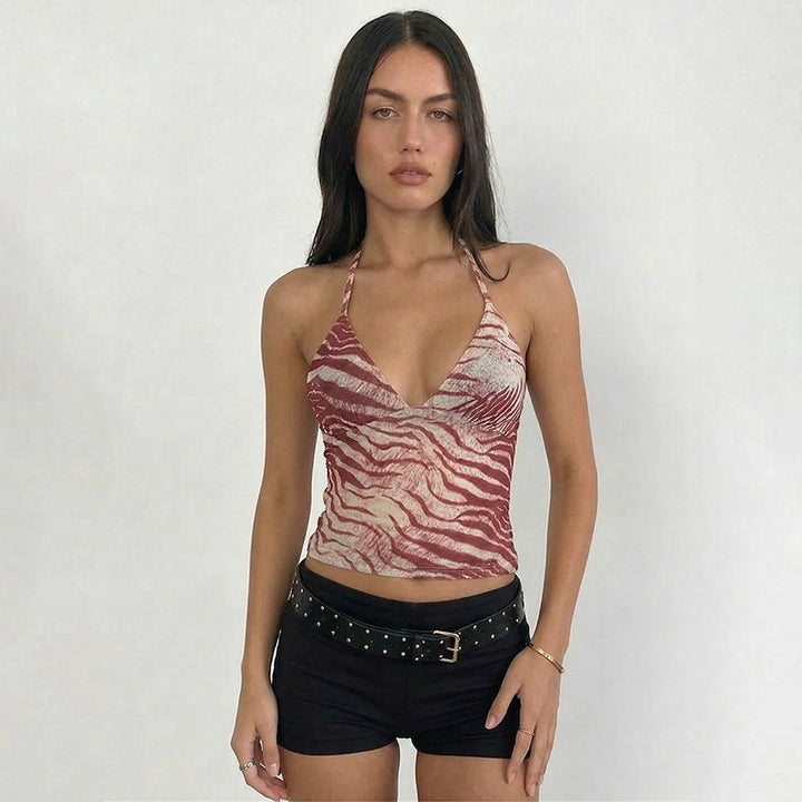 Damen Halter-Top mit exotischem Tiermuster und figurbetontem Schnitt Drune