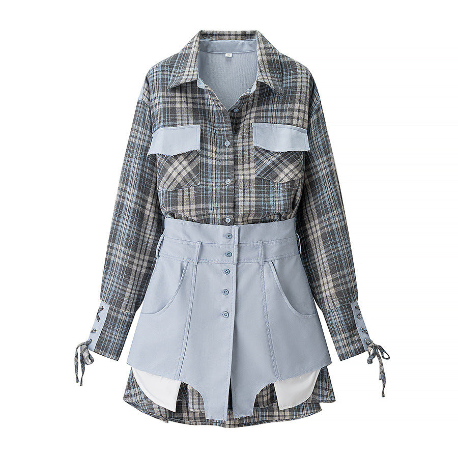 Damen Karo-Hemd mit kurzen Shorts Drune