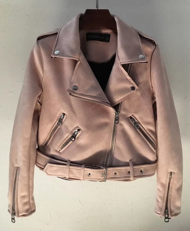 Damen Bikerjacke aus hochwertigem Wildlederimitat mit asymmetrischem Reißverschluss Drune