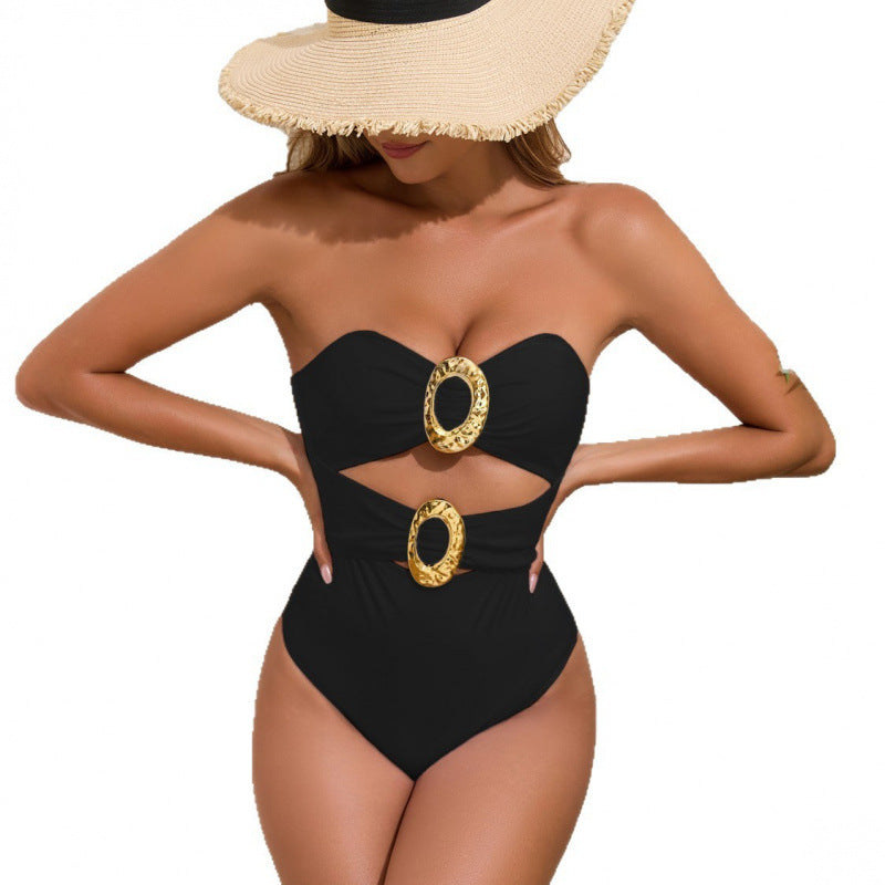 Damen Eleganter Monokini mit dekorativem Cut-Out und Goldakzenten Drune