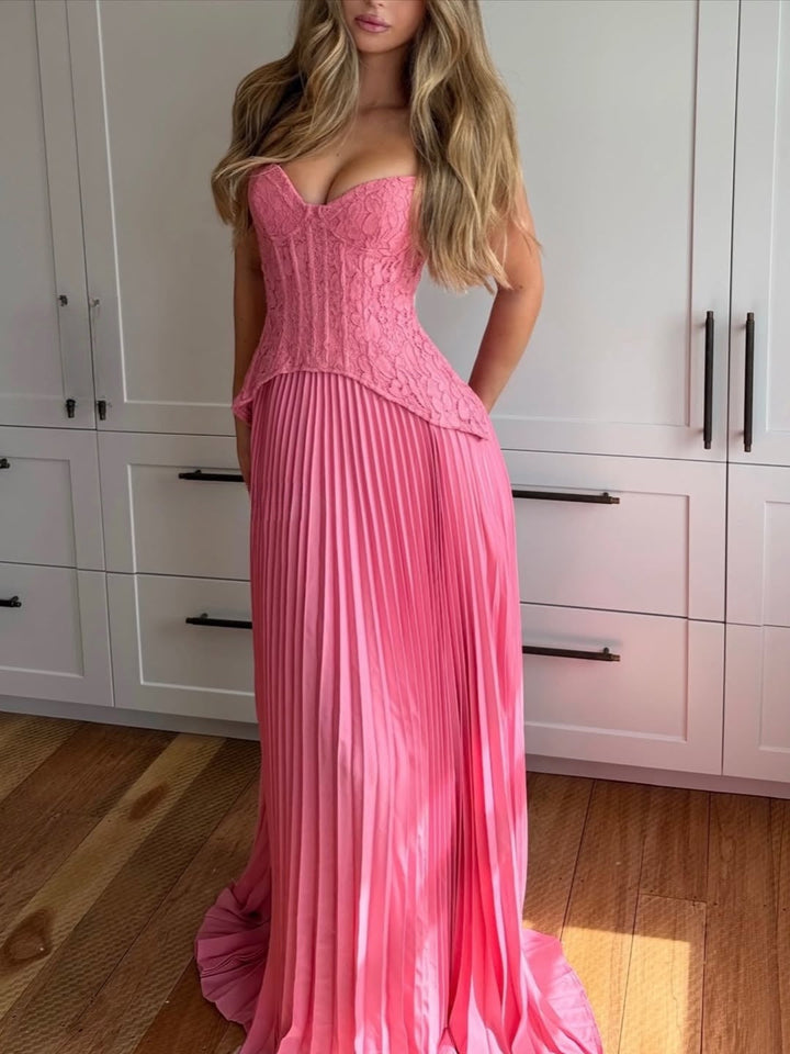 Damen nan elegantes Abendkleid mit Spitzenkorsett und plissiertem Maxirock Drune