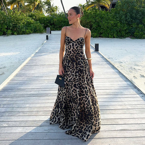 Damen Maxikleid mit figurbetontem Schnitt und floralem Leopardenmuster Drune