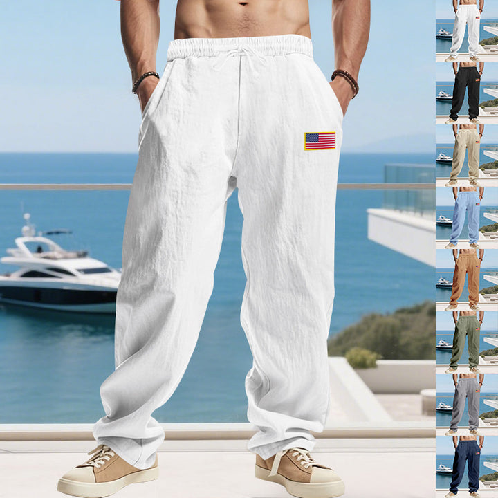Herren lässige Strandhose mit amerikanischer Flaggen-Applikation und elastischem Bund Drune