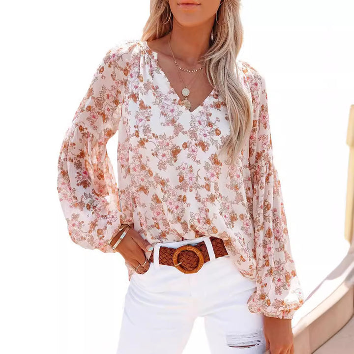 Damen Bluse mit floralen Mustern und luftigen Ärmeln Drune