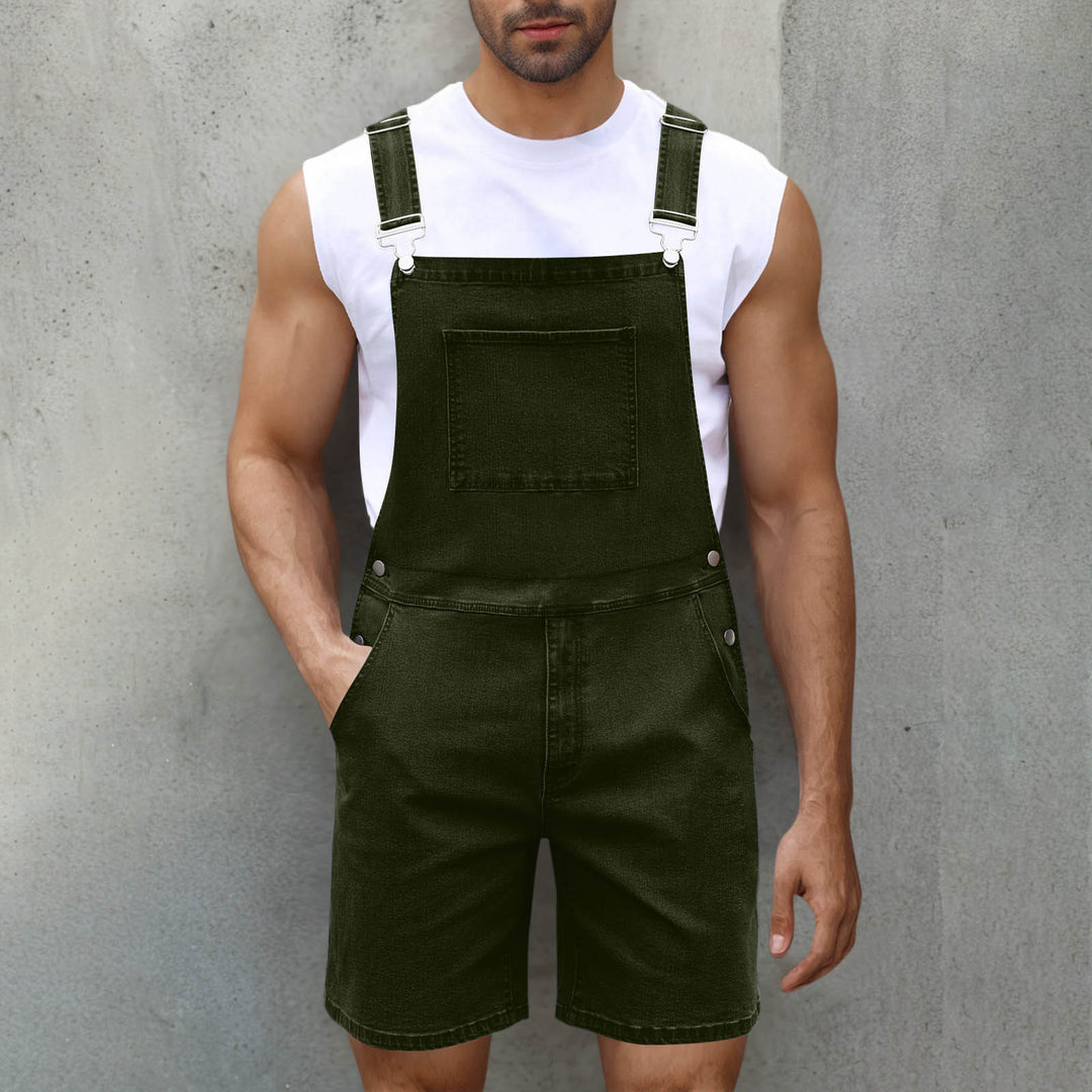 Herren Denim-Latzshorts mit modernen Taschen und verstellbaren Trägern Drune