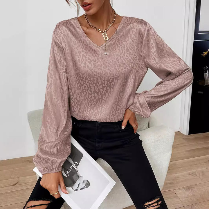 Damen Elegantes Blusentop mit V-Ausschnitt und voluminösen Ärmeln Drune