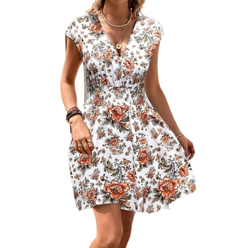 Damen Wickelkleid mit floralem Muster und elastischer Taille Drune