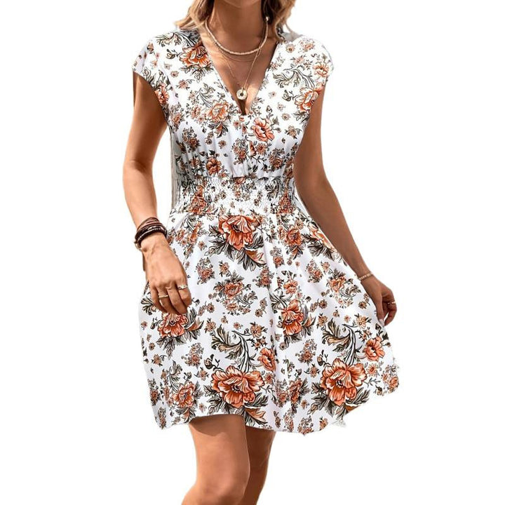 Damen Wickelkleid mit floralem Muster und elastischer Taille Drune