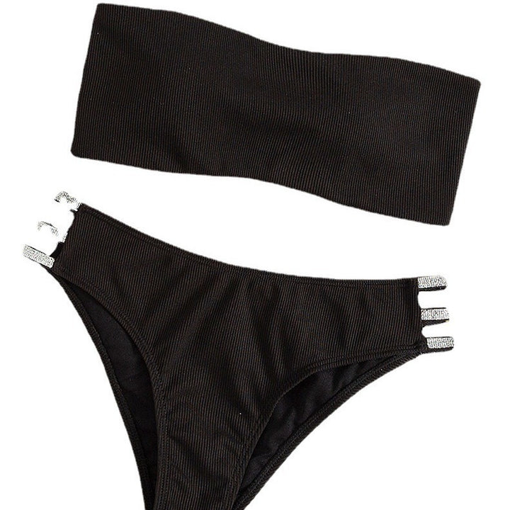 Damen hoch taillierter Bikini mit schimmernden Schnürdetails Drune