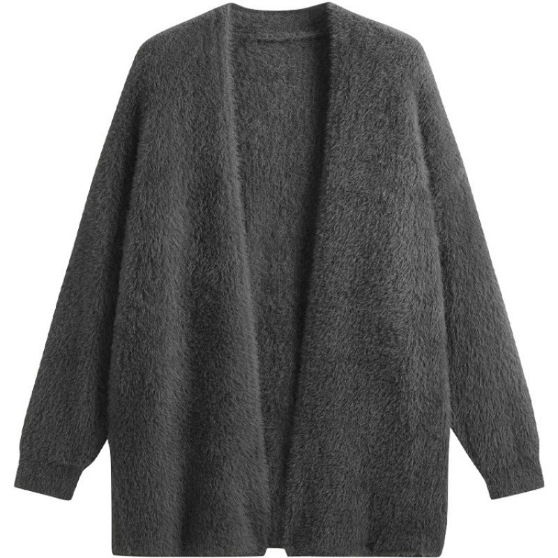 Damen oversized Strickjacke aus weichem Fleece mit offenem Schnitt Drune