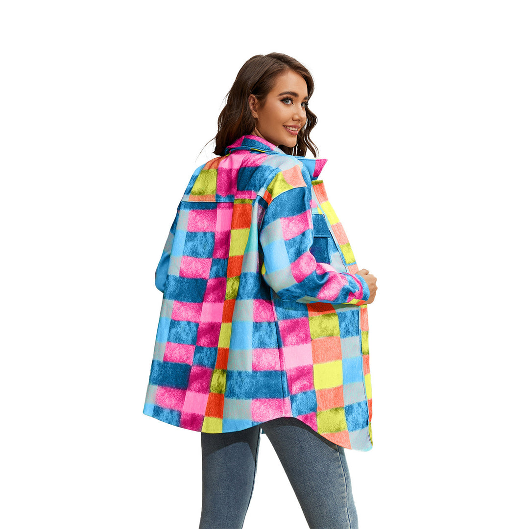Damen Karierte Flanelljacke mit praktischen Taschen und oversize Schnitt Drune