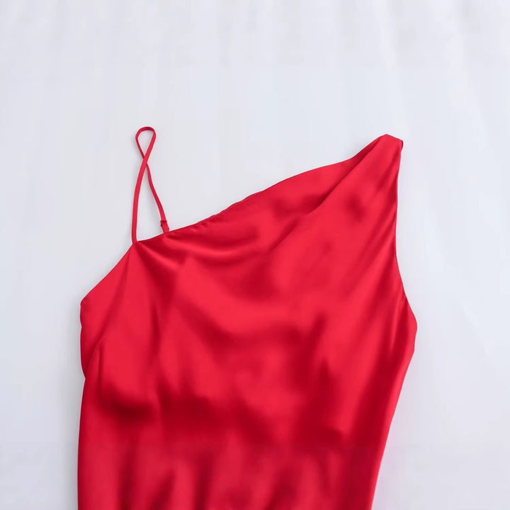 Damen elegantes Spaghetti-Trägerkleid mit fließendem Schnitt und verführerischer Drapierung Drune