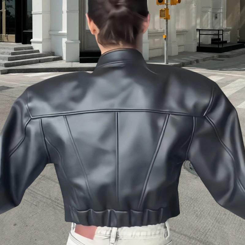 Damen moderne Kunstlederjacke mit elastischem Bund Drune
