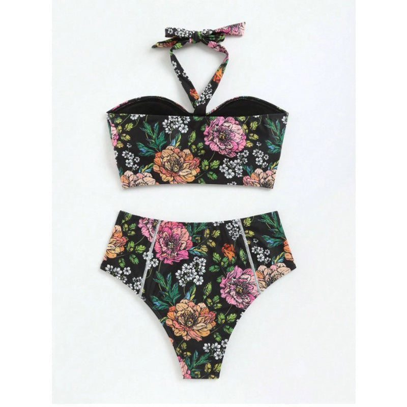 Damen Bikini-Set mit floralem Design und hoch geschnittenem Höschen Drune