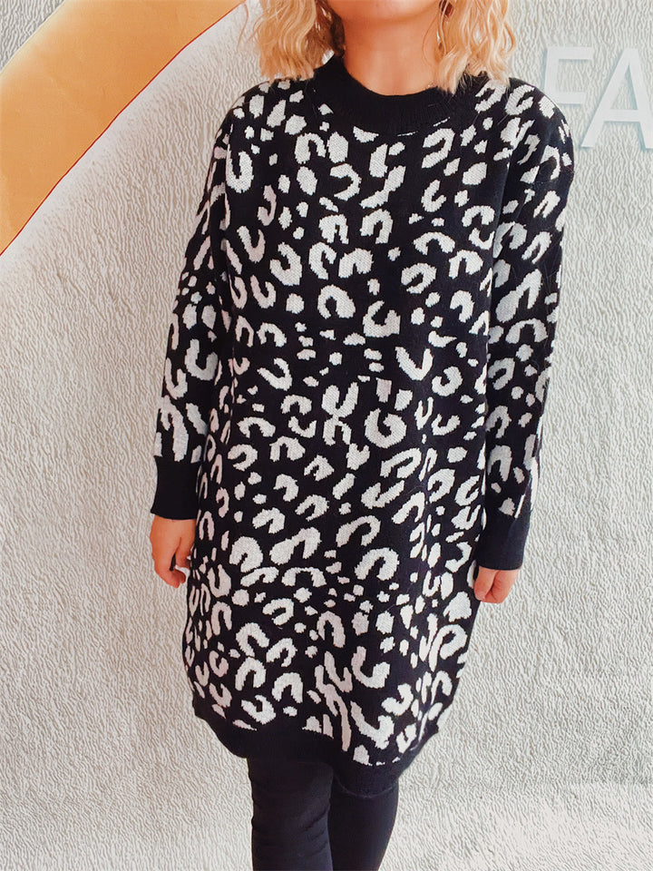 Damen Grobstrickkleid im modernen Leopardenmuster Drune