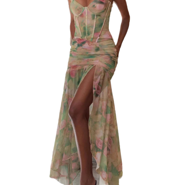 Damen Maxikleid mit fließendem Rüschendesign und floralem Muster Drune