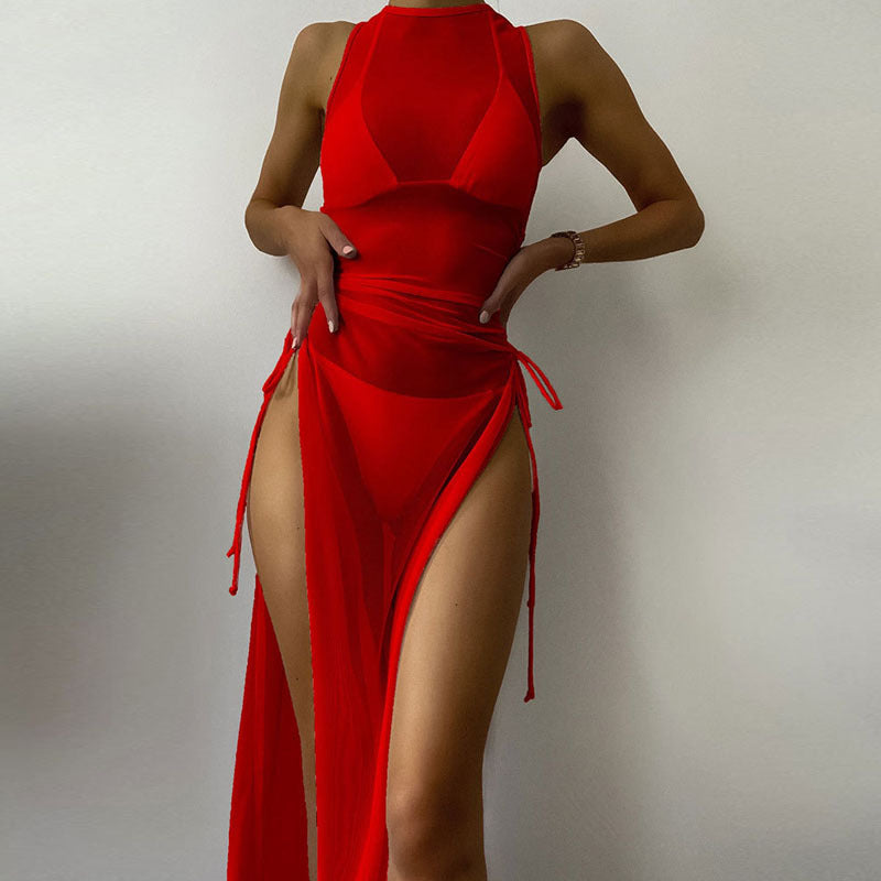 Damen Strandkleid mit verstellbaren Bändern und Raffungen Drune