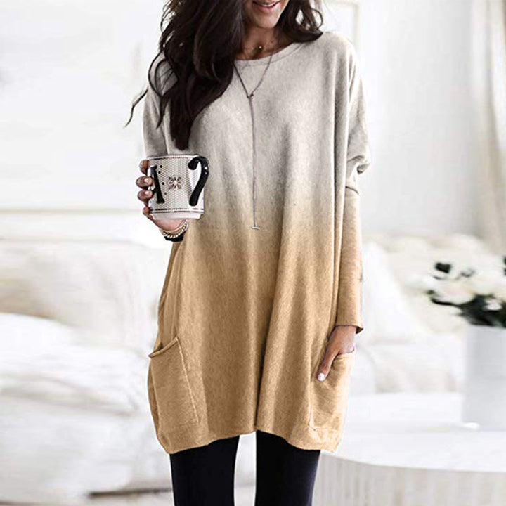 Damen nan oversized Ombre Stricktunika mit seitlichen Einschubtaschen und Rundhalsausschnitt Drune