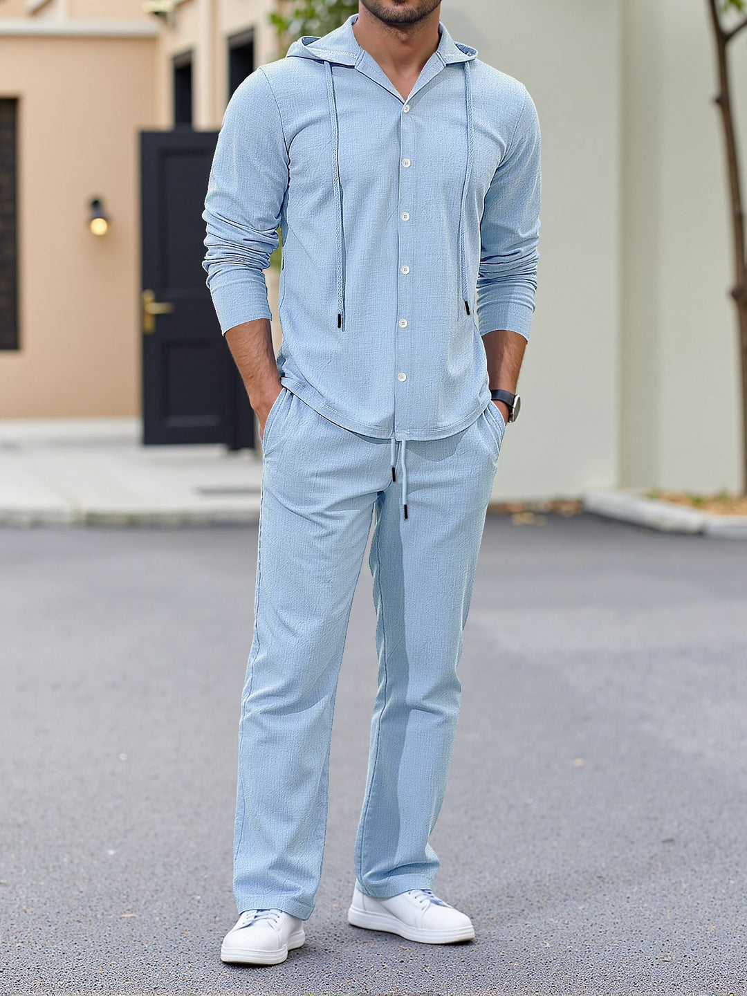 Herren lässiges Kapuzenshirt mit praktischen Taschen und Jogginghose Drune
